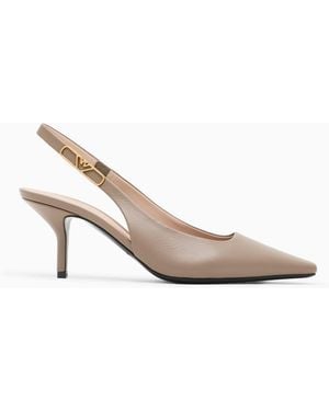 Emporio Armani Nappa-Leather Slingback Court Shoes With Eagle Plate - White