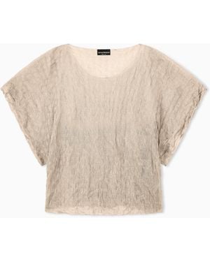 Emporio Armani Brushed Jacquard Jumper With Rectangles Motif - Natural