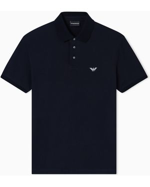 Emporio Armani Polo De Piqué Con Bordado De Águila - Azul