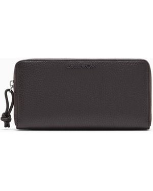 Emporio Armani Tumbled Leather Wallet With Wrap-Around Zip - Brown