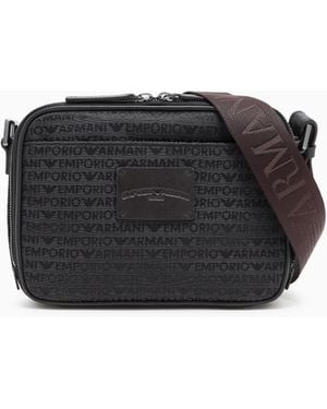 Emporio Armani Étui Pour Appareil Photo À Bandoulière En Tissu Jacquard Monogramme - Noir