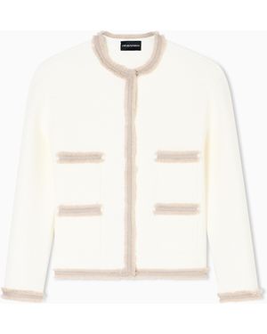 Emporio Armani Ottoman Fabric Jacket With Fringe Trims - White