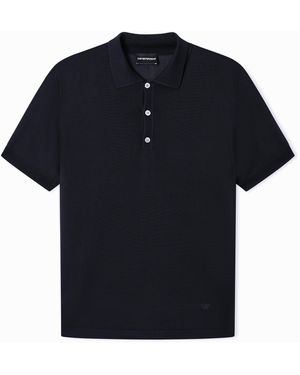 Emporio Armani Plain-Knit Polo Shirt - Black