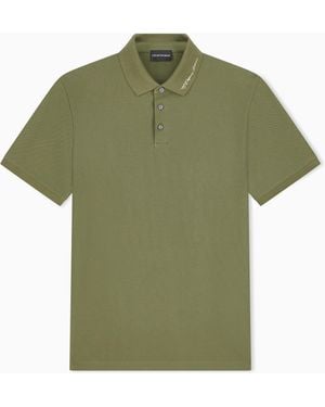 Emporio Armani Polo De Punto Piqué De Algodón Con Corte Regular - Verde