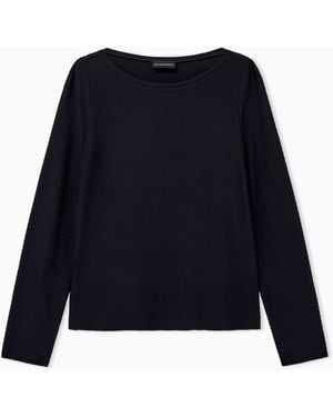 Emporio Armani Long-Sleeved Jersey Jumper With A Jacquard Relief Pattern - Blue