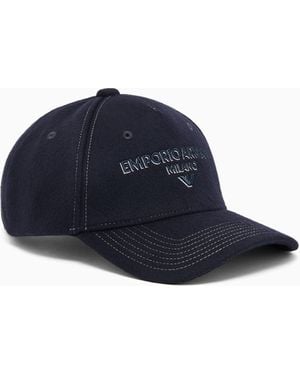Emporio Armani Virgin-Wool Baseball Cap With Embroidered Logo - Blue