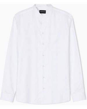 Emporio Armani Camisa De Algodón Texturizado Con Cuello De Tira - Blanco