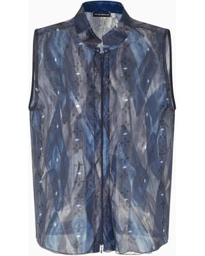 Emporio Armani Jeu De Cartes Technical Organza Sleeveless Top - Blue