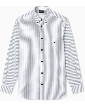 Emporio Armani Striped Yarn-Dyed Fabric Button-Down Shirt - White