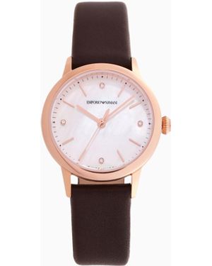 Emporio Armani Swiss Made Automatic Leather Watch - White