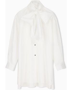 Emporio Armani Oversized Striped Shirt With Bow - White