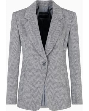 Emporio Armani Icon Chevron Viscose-Blend Single-Breasted Blazer - Gray