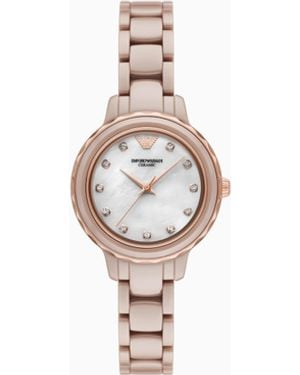 Emporio Armani Three-Hand Nude Ceramic Watch - White