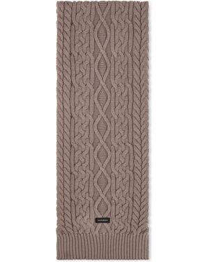 Emporio Armani Virgin Wool Scarf With Cable Knit And Ribbed Edges - Brown