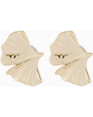 Emporio Armani Pendientes De Botón En Latón Dorado - Blanco