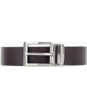 Emporio Armani Smooth Leather Tongue Belt With A Rectangular Metal Buckle - White