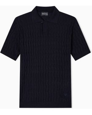 Emporio Armani Asv Lyocell-Blend Jumper With Polo-Shirt Collar - Black