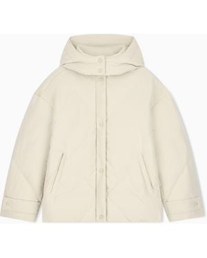 Emporio Armani Quilted Water-Repellent Down Jacket With A Detachable Hood - Natural