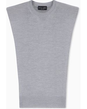 Emporio Armani Sleeveless Crew Neck Virgin Wool Top With Padded Shoulders - Grey