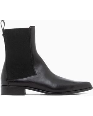 Emporio Armani Smooth Leather Chelsea Boots With A Low Stacked Heel - Black