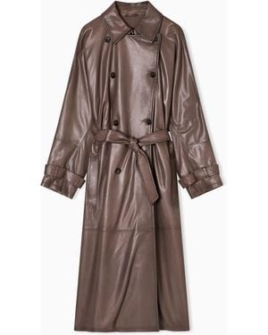 Emporio Armani Nappa-Lambskin, Double-Breasted Trench Coat With Belt - Brown