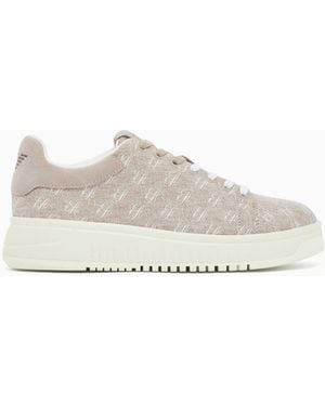 Emporio Armani Canvas Trainers With An All-Over Logo Print - White