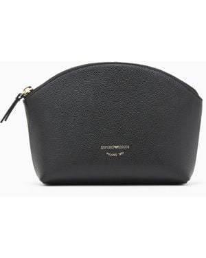 Emporio Armani Beauty Case Textured Leather With-Toned Zip - Black