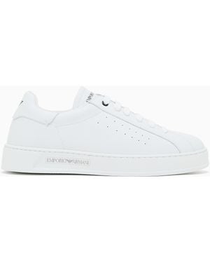Emporio Armani Leather Trainers With Logo - White