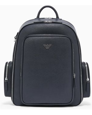 Emporio Armani Backpack With A Metallic Logo And-Tone Zips - Blue