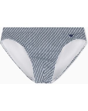 Emporio Armani Swim Briefs With All-Over Logo - Grey