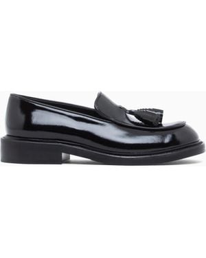 Emporio Armani Shiny Leather Loafers With Tassels Signature Capsule - White