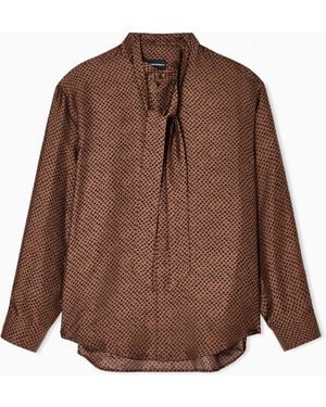 Emporio Armani Camicia Con Collo Foulard - Marrone