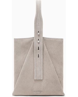 Emporio Armani Suede Shoulder Bag With An Adjustable Strap And Metal Studs - Natural