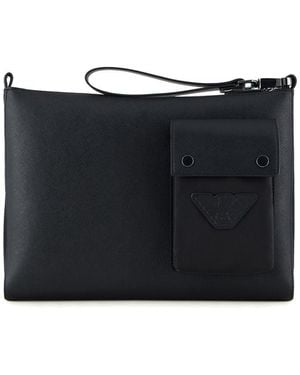 Emporio Armani Saffiano-print Regenerated-leather Pouch - Black