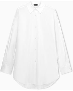 Emporio Armani Cotton Poplin Shirt With A Pointed Collar And Long Sleeves - White