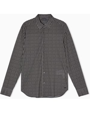 Emporio Armani Lyocell-Blend Jersey Shirt With All-Over Micro-Pattern Print - Grey