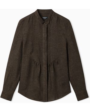 Emporio Armani Icon Linen Chambray Shirt With Plastron - Grey