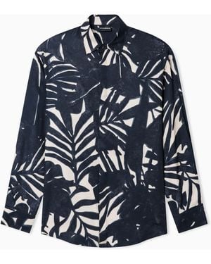 Emporio Armani Comfort-Fit, Fluid Viscose Shirt With An All-Over Print - Blue