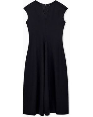 Emporio Armani Robe Évasée Sans Manches À Col En V En Mélange De Viscose - Noir