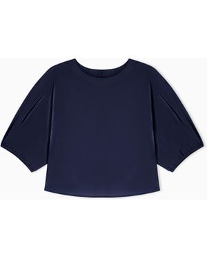 Emporio Armani Poplin Blouse With Puffed Sleeves - Blue