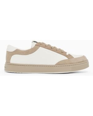 Emporio Armani Leather Trainers With Suede Details - White