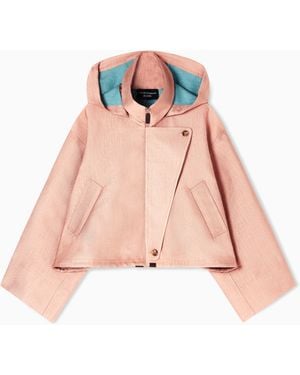 Emporio Armani Icon Basketweave Fabric Hooded Blouson - Pink