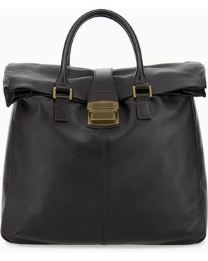Emporio Armani Ledertasche Mit Umschlagklappe Und Metallverschluss - Schwarz