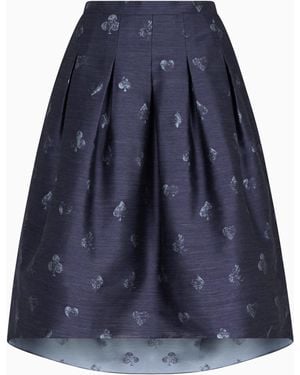 Emporio Armani Falda Con Pliegues Godet De Mezcla De Lana Con Motivo Jeu De Cartes En Tejido Jacquard - Azul