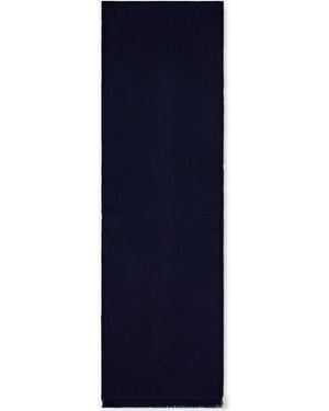Emporio Armani Virgin Wool Scarf With A Woven Logo And Fringed Edges - Blue