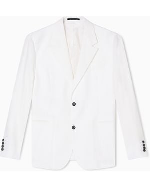 Emporio Armani Blazer À Simple Boutonnage En Pur Lin - Blanc