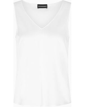 Emporio Armani Silk Satin V-Neck Top - White