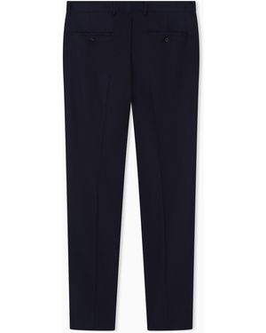 Emporio Armani Plain Worsted Wool Trousers - Blue