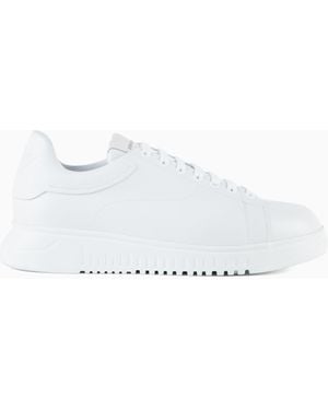 Emporio Armani Tumbled Leather Trainers With Knurled Soles - White