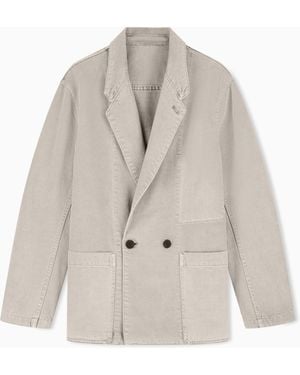 Emporio Armani Denim Capsule Collection Twill Double-Breasted Blazer - White